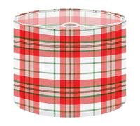 Fabric Drum Lamp Shade Christmas New Year Tartan Plaid Scottish White red Green cage Vintage Funky Medium Linen Decorative Lampshades 13inch Set of 1 for Table Lamps, Floor Lamps,Ceiling Lamp