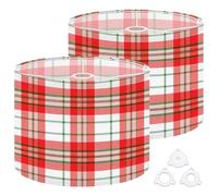 Fabric Drum Lamp Shade Christmas New Year Tartan Plaid Scottish White red Green cage Vintage Funky Medium Linen Decorative Lampshades 13inch Set of 2 for Table Lamps, Floor Lamps,Ceiling Lamp