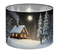 Fabric Drum Lamp Shade Christmas Night Village Vintage Funky Medium Linen Decorative Lampshades 13inch Set of 1 for Table Lamps, Floor Lamps,Ceiling Lamp
