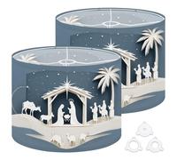 Fabric Drum Lamp Shade Christmas Scene Magi Shepherds White Silhouettes Soft Vintage Funky Medium Linen Decorative Lampshades 13inch Set of 2 for Table Lamps, Floor Lamps,Ceiling Lamp