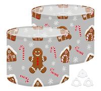 Fabric Drum Lamp Shade Christmas Seamless Gingerbread Man Gingerbread House Candies Vintage Funky Medium Linen Decorative Lampshades 13inch Set of 2 for Table Lamps, Floor Lamps,Ceiling Lamp