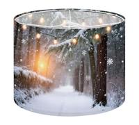 Fabric Drum Lamp Shade Christmas Winter Forest Glowing Snowflakes Christmas Vintage Funky Medium Linen Decorative Lampshades 13inch Set of 1 for Table Lamps, Floor Lamps,Ceiling Lamp