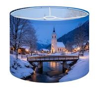 Fabric Drum Lamp Shade Church Ramsau Winter Twilight Bavaria Germany Vintage Funky Medium Linen Decorative Lampshades 13inch Set of 1 for Table Lamps, Floor Lamps,Ceiling Lamp