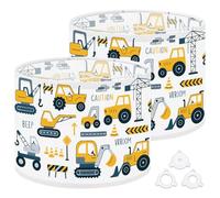 Fabric Drum Lamp Shade Collection Cute Construction Vehicles Kids Set Tractor Vintage Funky Medium Linen Decorative Lampshades 13inch Set of 2 for Table Lamps, Floor Lamps,Ceiling Lamp