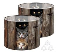 Fabric Drum Lamp Shade Curious Stacked Kittens Peeking from Vintage Funky Medium Linen Decorative Lampshades 13inch Set of 2 for Table Lamps, Floor Lamps,Ceiling Lamp