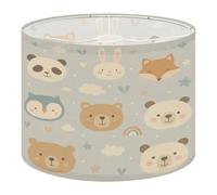 Fabric Drum Lamp Shade Cute Animal Faces Panda Bunny Fox Bear Owl Vintage Funky Medium Linen Decorative Lampshades 13inch Set of 1 for Table Lamps, Floor Lamps,Ceiling Lamp