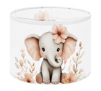 Fabric Drum Lamp Shade Cute Baby Elephant Pink Flower Soft Floral Accents Vintage Funky Medium Linen Decorative Lampshades 13inch Set of 1 for Table Lamps, Floor Lamps,Ceiling Lamp