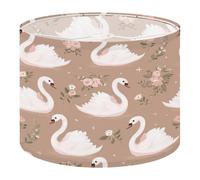 Fabric Drum Lamp Shade Cute Graceful White Swans Blush Pink Floral Brown Vintage Funky Medium Linen Decorative Lampshades 13inch Set of 1 for Table Lamps, Floor Lamps,Ceiling Lamp
