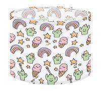 Fabric Drum Lamp Shade Cute Kawaii Ice Cream Cactus Rainbow Star Vintage Funky Medium Linen Decorative Lampshades 13inch Set of 1 for Table Lamps, Floor Lamps,Ceiling Lamp