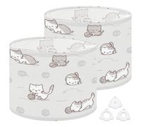 Fabric Drum Lamp Shade Cute Kittens Playing Yarn Soft Neutral Tones Vintage Funky Medium Linen Decorative Lampshades 13inch Set of 2 for Table Lamps, Floor Lamps,Ceiling Lamp