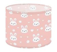 Fabric Drum Lamp Shade Cute White Bunny Faces Flowers Soft Pink Vintage Funky Medium Linen Decorative Lampshades 13inch Set of 1 for Table Lamps, Floor Lamps,Ceiling Lamp