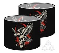 Fabric Drum Lamp Shade Dead Viking Skull Crow Head Arrow line Drawing for Vintage Funky Medium Linen Decorative Lampshades 13inch Set of 2 for Table Lamps, Floor Lamps,Hanging Lamp