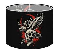 Fabric Drum Lamp Shade Dead Viking Skull Crow Head Arrow line Drawing for Vintage Funky Medium Linen Decorative Lampshades 13inch Set of 1 for Table Lamps, Floor Lamps,Hanging Lamp