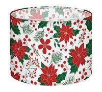 Fabric Drum Lamp Shade Festive Floral Design Features red Poinsettias Holly Leaves Vintage Funky Medium Linen Decorative Lampshades 13inch Set of 1 for Table Lamps, Floor Lamps,Ceiling Lamp