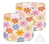 Fabric Drum Lamp Shade Floral Style 70s Groovy Daisy Flowers Retro Vintage Funky Medium Linen Decorative Lampshades 13inch Set of 2 for Table Lamps, Floor Lamps,Hanging Lamp