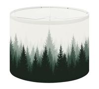 Fabric Drum Lamp Shade Forest Nature Landscape Evergreen coniferous Trees Pine Vintage Funky Medium Linen Decorative Lampshades 13inch Set of 1 for Table Lamps, Floor Lamps,Ceiling Lamp