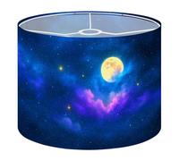 Fabric Drum Lamp Shade Full Moon Stars Dark Night Sky Vintage Funky Medium Linen Decorative Lampshades 13inch Set of 1 for Table Lamps, Floor Lamps,Ceiling Lamp