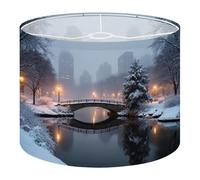 Fabric Drum Lamp Shade Gapstow Bridge Winter Central Park New York City Vintage Funky Medium Linen Decorative Lampshades 13inch Set of 1 for Table Lamps, Floor Lamps,Ceiling Lamp
