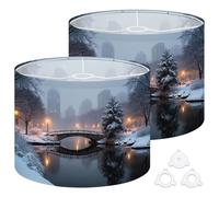 Fabric Drum Lamp Shade Gapstow Bridge Winter Central Park New York City Vintage Funky Medium Linen Decorative Lampshades 13inch Set of 2 for Table Lamps, Floor Lamps,Ceiling Lamp