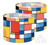 Fabric Drum Lamp Shade Geometric red White Blue Black Design Bauhaus Retro Design Vintage Funky Medium Linen Decorative Lampshades 13inch Set of 2 for Table Lamps, Floor Lamps,Hanging Lamp