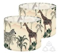 Fabric Drum Lamp Shade Giraffe Zebras Palms Desert Children Nursery Hand Drawn Vintage Funky Medium Linen Decorative Lampshades 13inch Set of 2 for Table Lamps, Floor Lamps,Ceiling Lamp