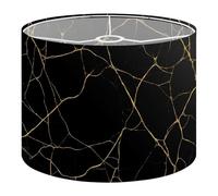 Fabric Drum Lamp Shade Gold Black Crack Broken Effects Marble Vintage Funky Medium Linen Decorative Lampshades 13inch Set of 1 for Table Lamps, Floor Lamps,Ceiling Lamp
