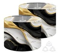 Fabric Drum Lamp Shade Gold Black Luxurious Marble Textured Abstract 4k 3D Vintage Funky Medium Linen Decorative Lampshades 13inch Set of 2 for Table Lamps, Floor Lamps,Ceiling Lamp