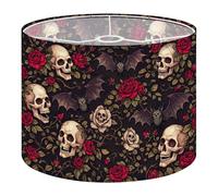 Fabric Drum Lamp Shade Gothic Skull Bat Red Vintage Funky Medium Linen Decorative Lampshades 13inch Set of 1 for Table Lamps, Floor Lamps,Ceiling Lamp