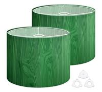 Fabric Drum Lamp Shade Green Abstract Wood Texture Organic Lines Patterns Vintage Funky Medium Linen Decorative Lampshades 13inch Set of 2 for Table Lamps, Floor Lamps,Ceiling Lamp