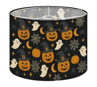 Fabric Drum Lamp Shade Halloween Seamless Halloween Party Pumpkins Ghosts Dark Vintage Funky Medium Linen Decorative Lampshades 13inch Set of 1 for Table Lamps, Floor Lamps,Hanging Lamp