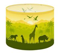 Fabric Drum Lamp Shade Jungle Forest Silhouette Landscape Green Tropical Nature Vintage Funky Medium Linen Decorative Lampshades 13inch Set of 1 for Table Lamps, Floor Lamps,Ceiling Lamp