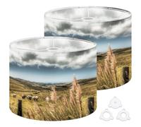 Fabric Drum Lamp Shade Landscape Route Camino del Cuadrado Sierras Chicas Vintage Funky Medium Linen Decorative Lampshades 13inch Set of 2 for Table Lamps, Floor Lamps,Ceiling Lamp