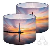Fabric Drum Lamp Shade Lighthouse Standing Pool Water Stunning Sunset Sunrise Vintage Funky Medium Linen Decorative Lampshades 13inch Set of 2 for Table Lamps, Floor Lamps,Ceiling Lamp