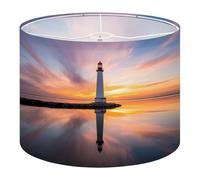 Fabric Drum Lamp Shade Lighthouse Standing Pool Water Stunning Sunset Sunrise Vintage Funky Medium Linen Decorative Lampshades 13inch Set of 1 for Table Lamps, Floor Lamps,Ceiling Lamp