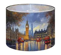 Fabric Drum Lamp Shade London Street Big Ben Red Double Decker Vintage Funky Medium Linen Decorative Lampshades 13inch Set of 1 for Table Lamps, Floor Lamps,Ceiling Lamp
