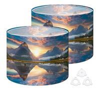 Fabric Drum Lamp Shade Milford Sound Fiord Fiordland National Park New Zealand Vintage Funky Medium Linen Decorative Lampshades 13inch Set of 2 for Table Lamps, Floor Lamps,Hanging Lamp