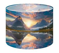 Fabric Drum Lamp Shade Milford Sound Fiord Fiordland National Park New Zealand Vintage Funky Medium Linen Decorative Lampshades 13inch Set of 1 for Table Lamps, Floor Lamps,Hanging Lamp