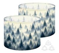 Fabric Drum Lamp Shade Misty Forest Evergreen Trees Soft Fog Vintage Funky Medium Linen Decorative Lampshades 13inch Set of 2 for Table Lamps, Floor Lamps,Ceiling Lamp