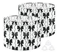 Fabric Drum Lamp Shade Modern Gothic Seamless Bows Skulls Wavy Vintage Funky Medium Linen Decorative Lampshades 13inch Set of 2 for Table Lamps, Floor Lamps,Hanging Lamp