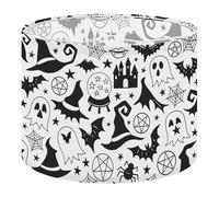Fabric Drum Lamp Shade Monochrome Seamless Horror Halloween Hand Drawn Doodle Vintage Funky Medium Linen Decorative Lampshades 13inch Set of 1 for Table Lamps, Floor Lamps,Hanging Lamp
