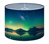 Fabric Drum Lamp Shade Night Scene Milky Way Reflecting Pond Space View Vintage Funky Medium Linen Decorative Lampshades 13inch Set of 1 for Table Lamps, Floor Lamps,Ceiling Lamp