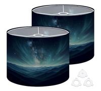 Fabric Drum Lamp Shade Northern Lights Vintage Funky Medium Linen Decorative Lampshades 13inch Set of 2 for Table Lamps, Floor Lamps,Ceiling Lamp