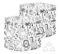 Fabric Drum Lamp Shade Outline Wild Animals for Coloring Jungle Animals line Art Vintage Funky Medium Linen Decorative Lampshades 13inch Set of 2 for Table Lamps, Floor Lamps,Ceiling Lamp