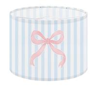 Fabric Drum Lamp Shade Pink Bow Light Blue Stripes Vintage Funky Medium Linen Decorative Lampshades 13inch Set of 1 for Table Lamps, Floor Lamps,Ceiling Lamp