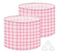 Fabric Drum Lamp Shade Pink Gingham Plaid Soft Nursery Vintage Funky Medium Linen Decorative Lampshades 13inch Set of 2 for Table Lamps, Floor Lamps,Ceiling Lamp