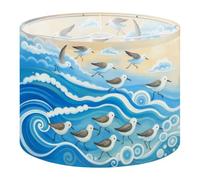 Fabric Drum Lamp Shade Playful Shorebirds Dancing Ocean Vintage Funky Medium Linen Decorative Lampshades 13inch Set of 1 for Table Lamps, Floor Lamps,Ceiling Lamp