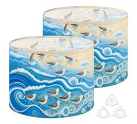 Fabric Drum Lamp Shade Playful Shorebirds Dancing Ocean Vintage Funky Medium Linen Decorative Lampshades 13inch Set of 2 for Table Lamps, Floor Lamps,Ceiling Lamp
