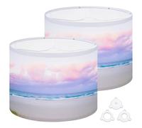 Fabric Drum Lamp Shade Pretty Pastel Colour Sky Pink Purple Blue Fluffy Cloud Beach Vintage Funky Medium Linen Decorative Lampshades 13inch Set of 2 for Table Lamps, Floor Lamps,Hanging Lamp