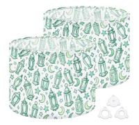 Fabric Drum Lamp Shade Ramadan Decor Green Lantern Moon Vintage Funky Medium Linen Decorative Lampshades 13inch Set of 2 for Table Lamps, Floor Lamps,Ceiling Lamp