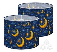 Fabric Drum Lamp Shade Ramadan Decor Magical Moon Lantern Vintage Funky Medium Linen Decorative Lampshades 13inch Set of 2 for Table Lamps, Floor Lamps,Ceiling Lamp